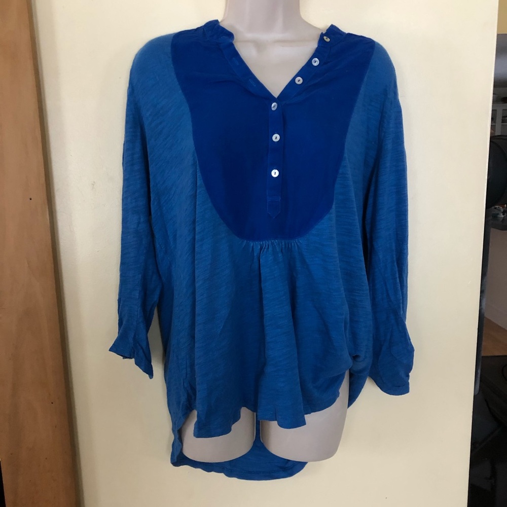 Anthropologie Blue 3/4 Sleeve Velvet Detailed M